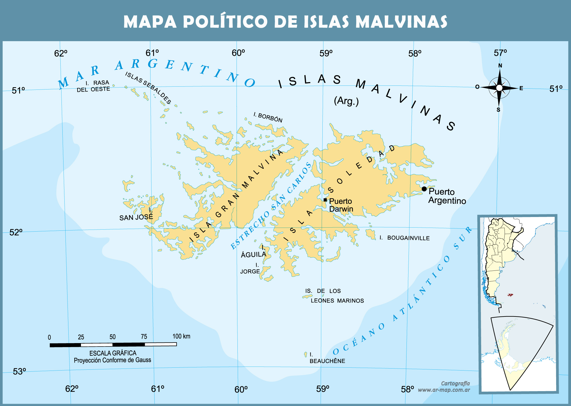 mapa islas malvinas