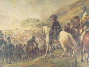 San Martín a caballo observa a sus tropas combatir en Chacabuco, pintura de Errázuriz