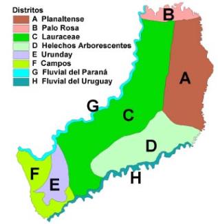 Mapa que detalla los distritos fitogeográficos de la provincia