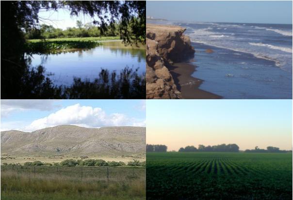 Cuatro ambientes muy singulares propios de la provincia de Buenos Aires: delta del río Paraná, costa atlántica, sierras y áreas cultivadas
